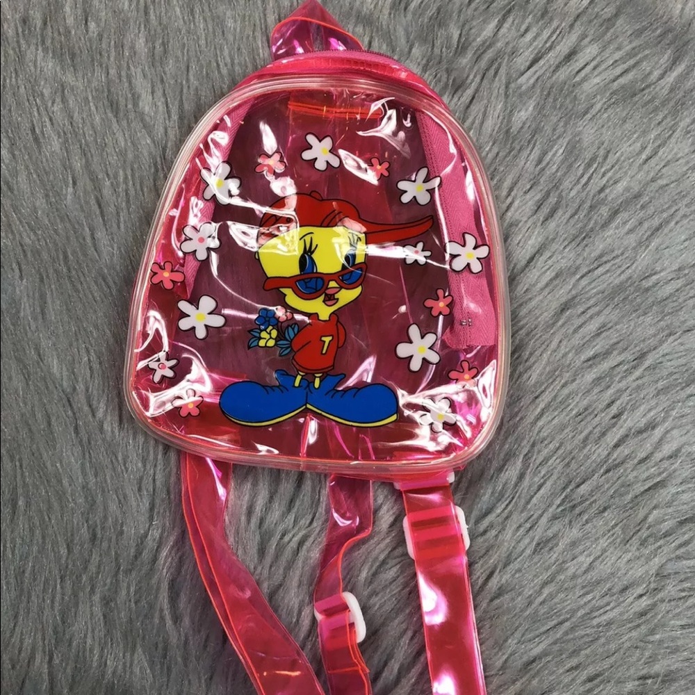 Vintage 90s Pink Clear Plastic Mini Backpack Tweety Bird